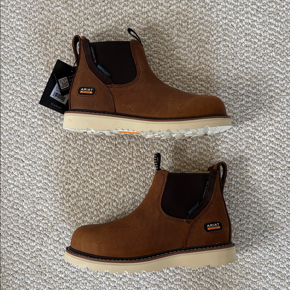 NWT Ariat Brown Leather Chelsea Waterproof Composite Toe Work Boot Wmns Size 6 - Picture 4 of 9